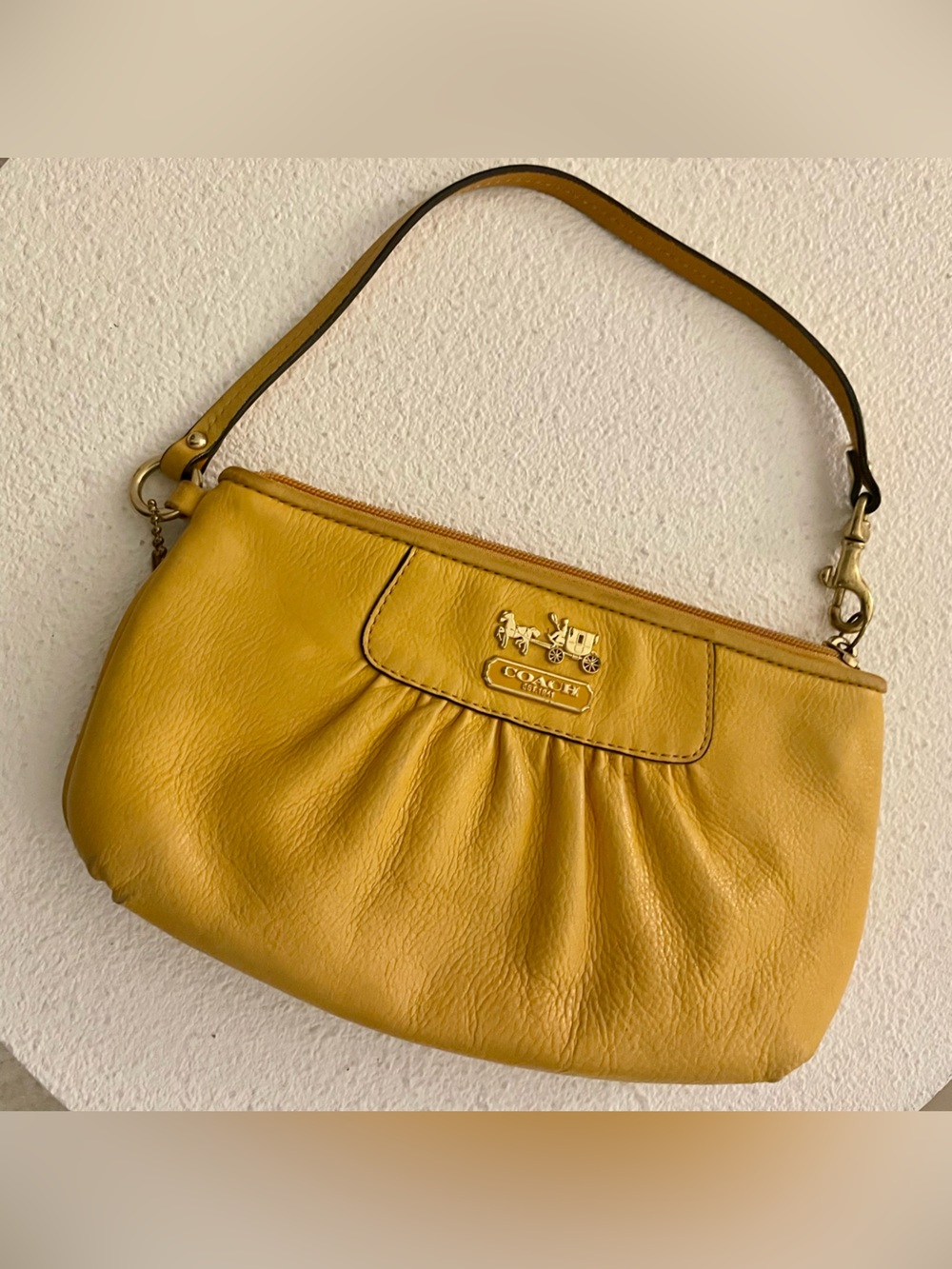 Coach Y2K Yellow Pebbled Leather Wristlet Clutch
